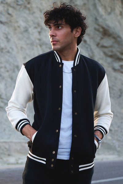 UNISEX VARSITY JACKET CREAM/BLACK