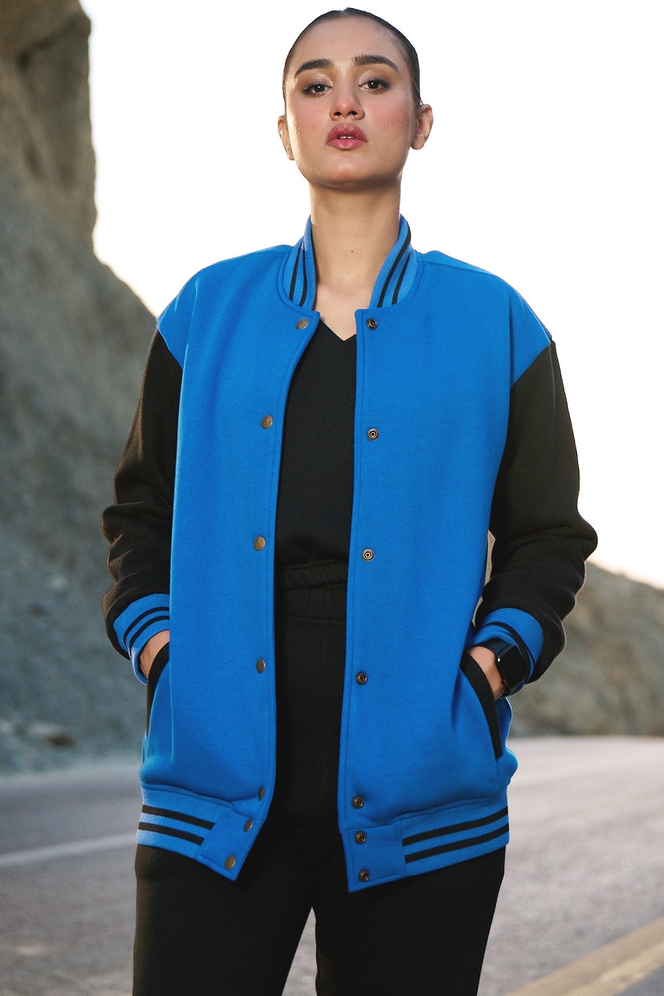 UNISEX VARSITY JACKET BLUE/BLACK