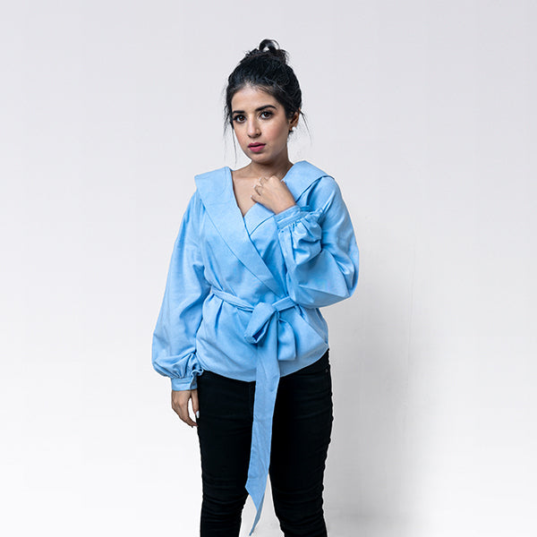 Sky Blue Portrait Collor Top