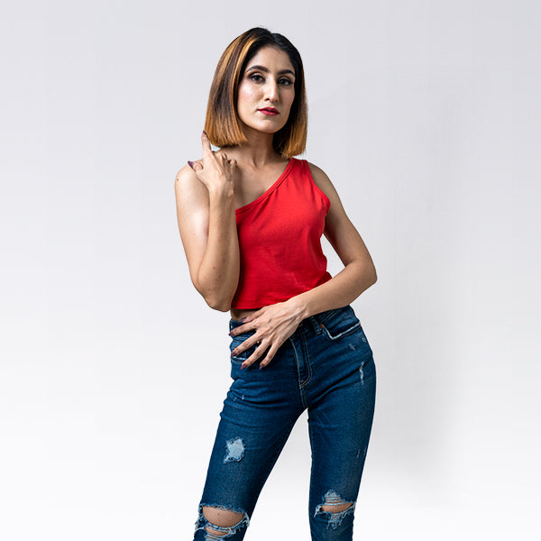 Red one shoulder Top