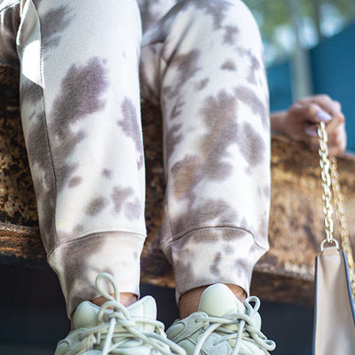 Beige And Brown Tie Dye Crop Tee + Lower