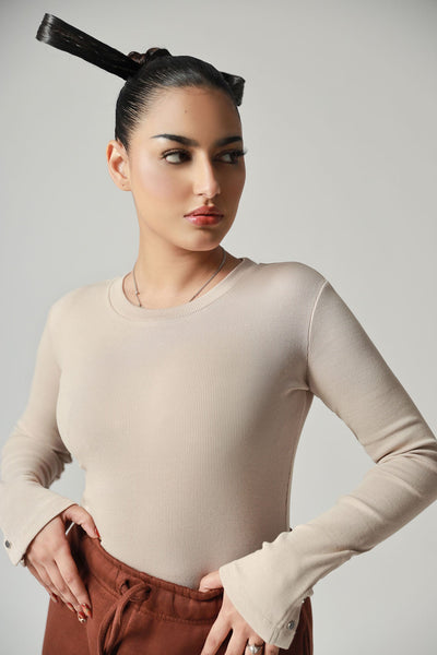 Beige Crewneck Bodysuit