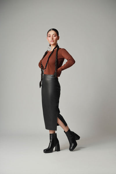 Black Leather Midi Skirt