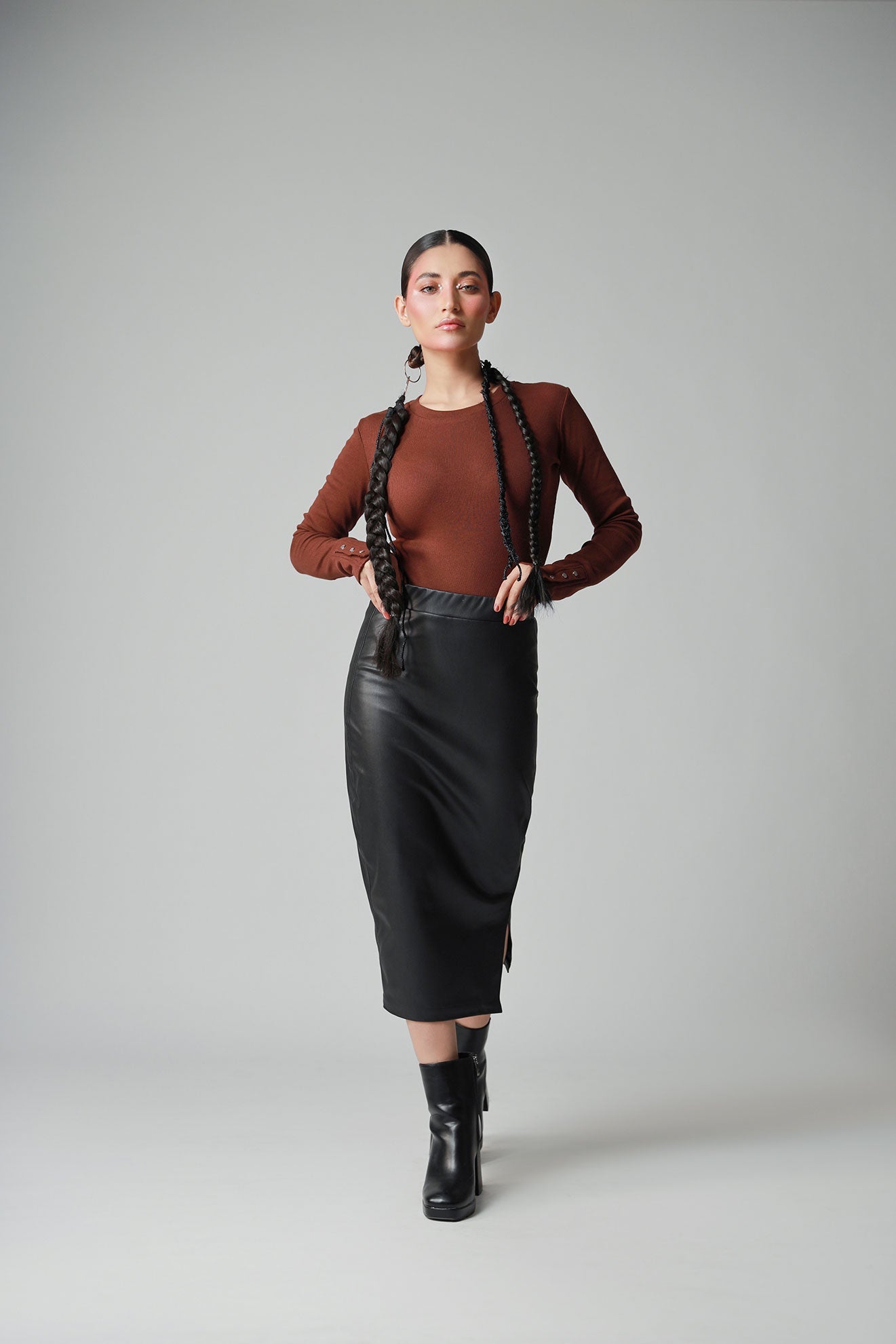 Black Leather Midi Skirt