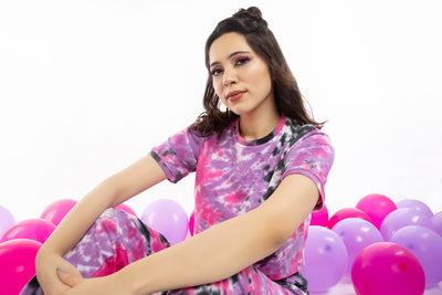 Pink And Black Tie dye (Crop Tee +Lowers)