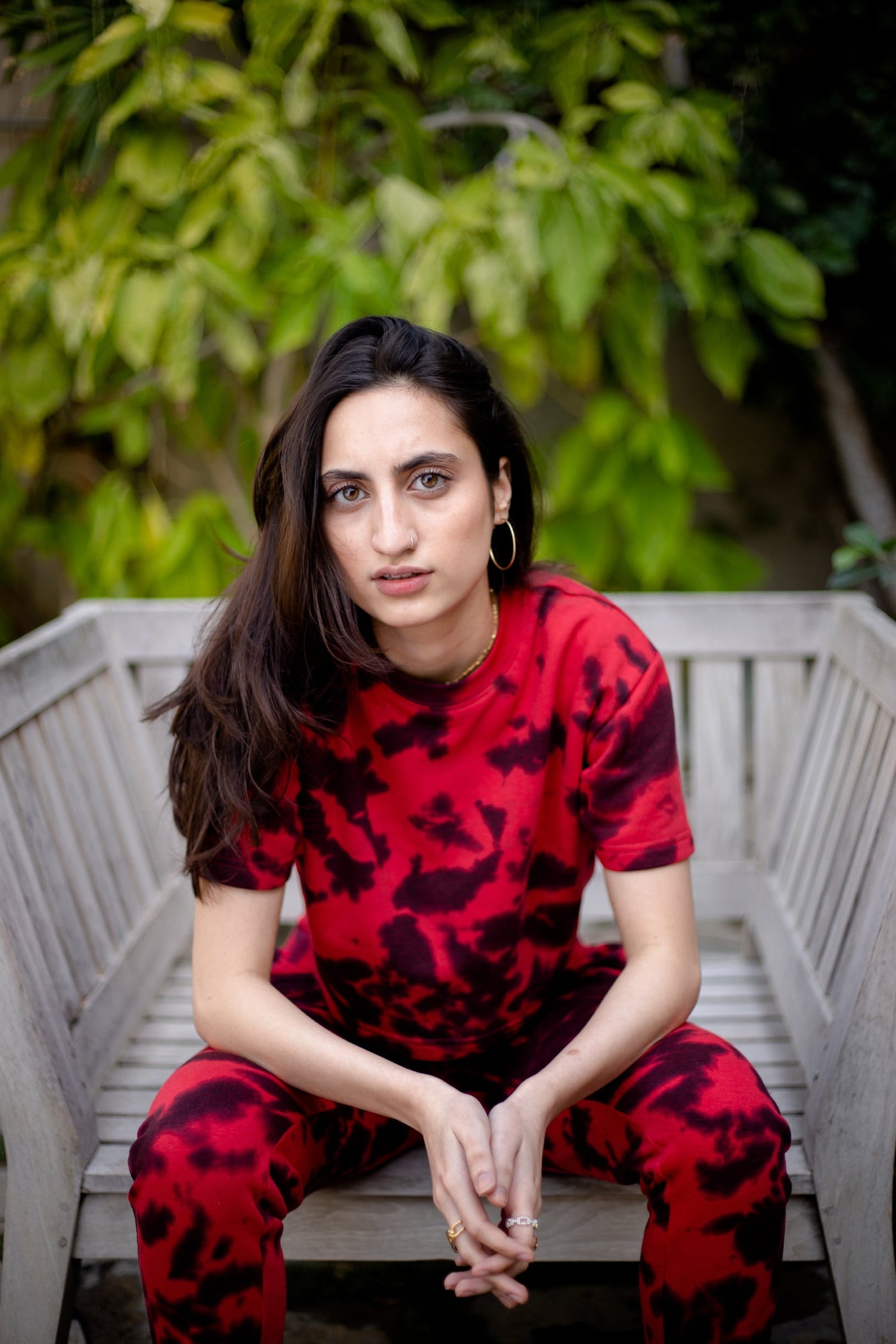 Red and Black Tie dye Crop Tee +Lowers