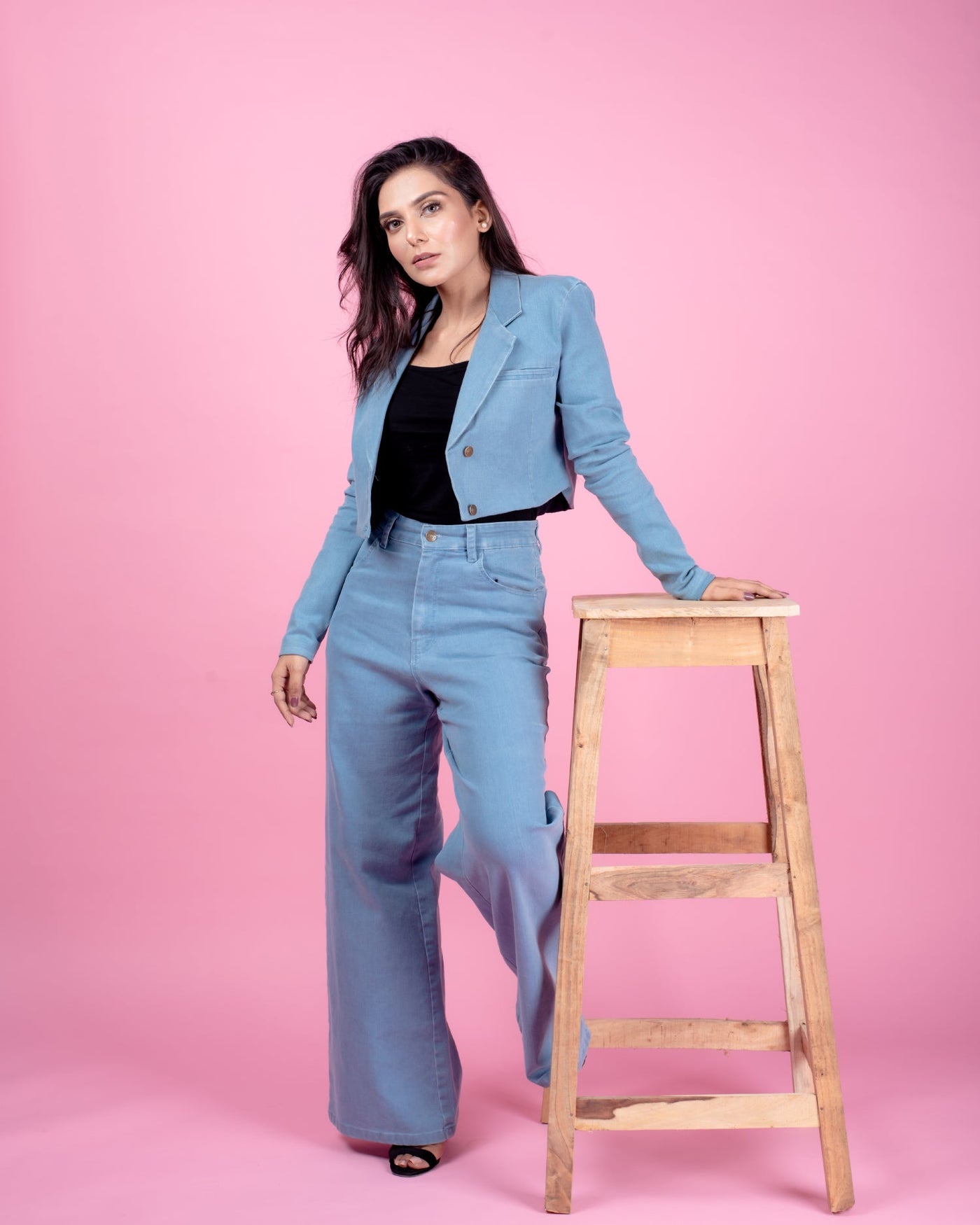 Denim Sky Blue Crop Coat Pant